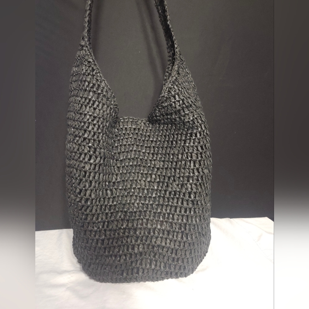 SADDLE RIVER Black Hobo Woven Raffia-feel Tote Shoulder Bag